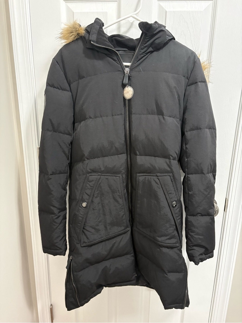 32 Degrees Black Quilted Ski Puffer Coat with Faux Fur Trim